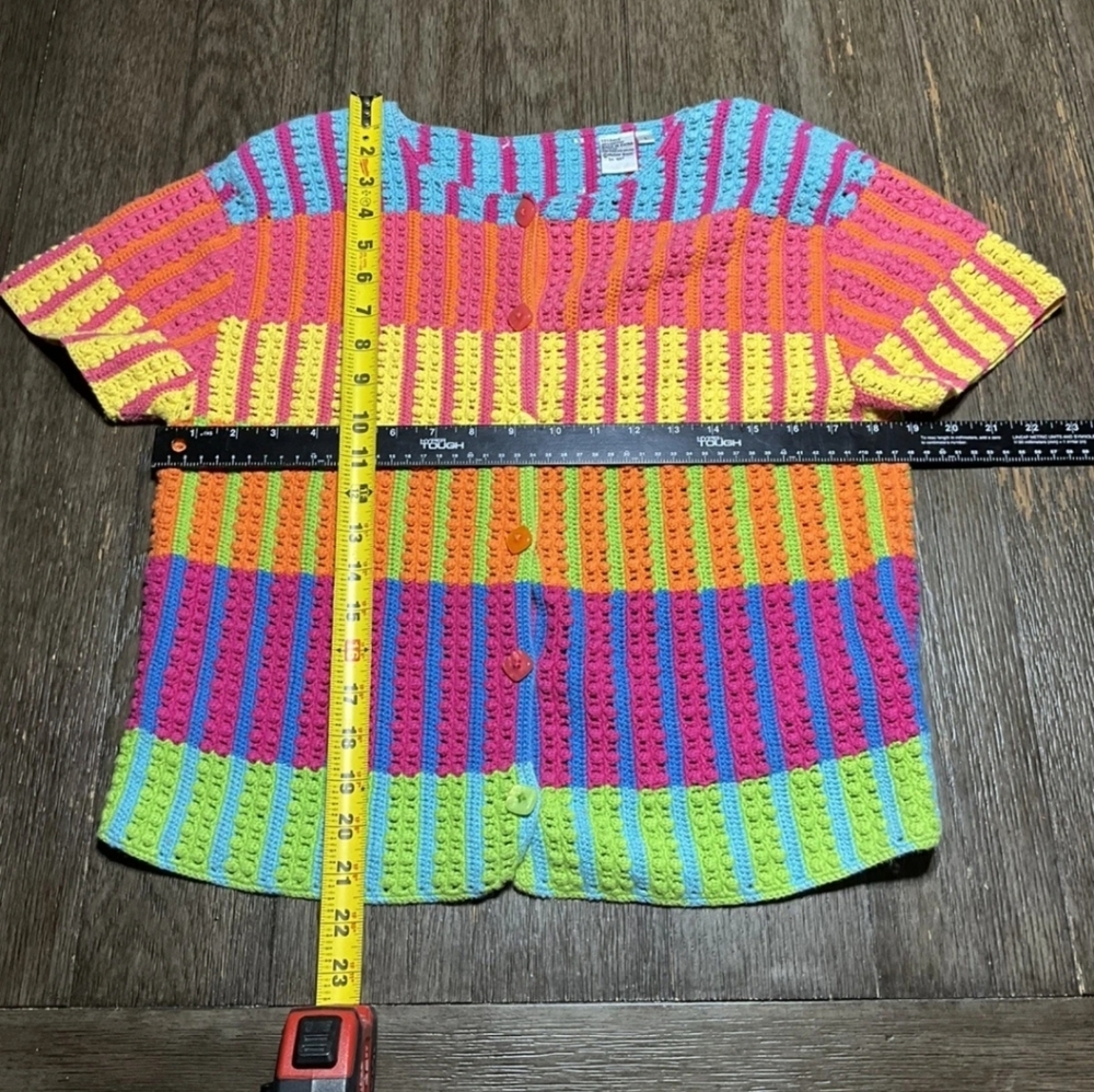VTG 90s Y2K Michael Simon Knit Rainbow Button Up Shirt Women’s Large - Picture 5 of 6